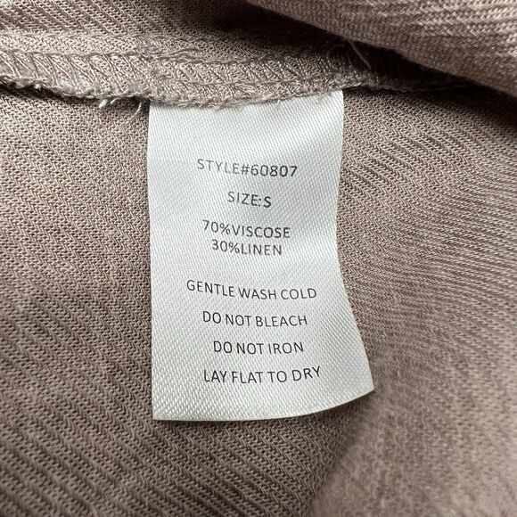 Neuflora Women's Linen Blend Midi Dress Size Small Taupe V Neck Pockets - Picture 8 of 12